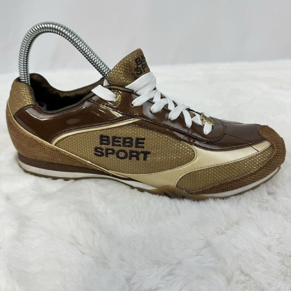 Women’s BEBE Sport Gym Shoes Brown/Gold Leather/Synthetic Upper Size 8 - Picture 4 of 12